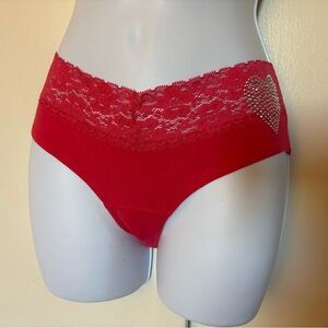 Red Lace-Trim Hipster Panty with Heart Accent
